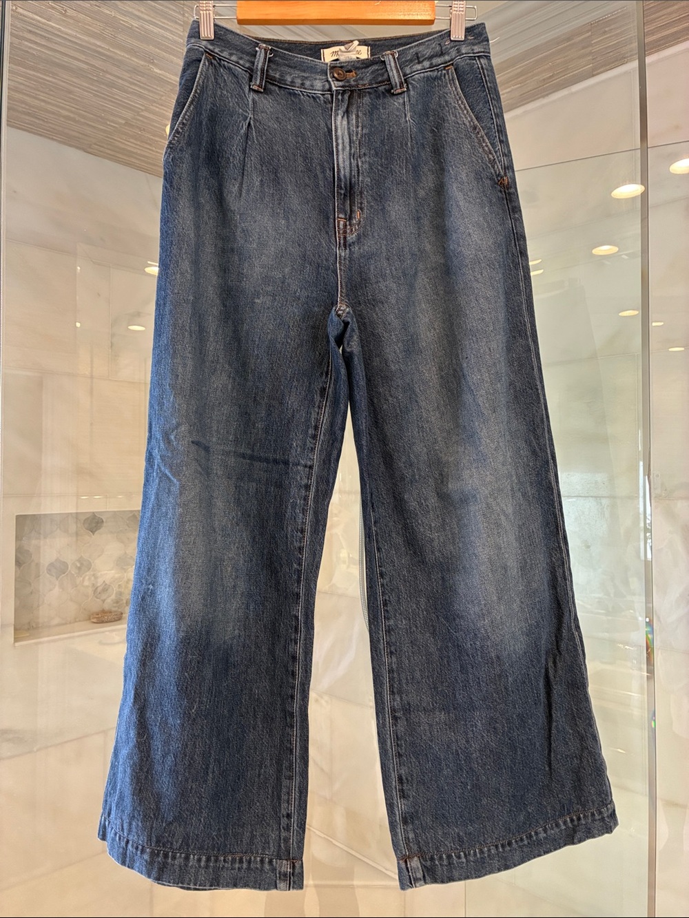 Madewell The Harlow High-Rise Wide Leg Jeans in Dark Blue Denim